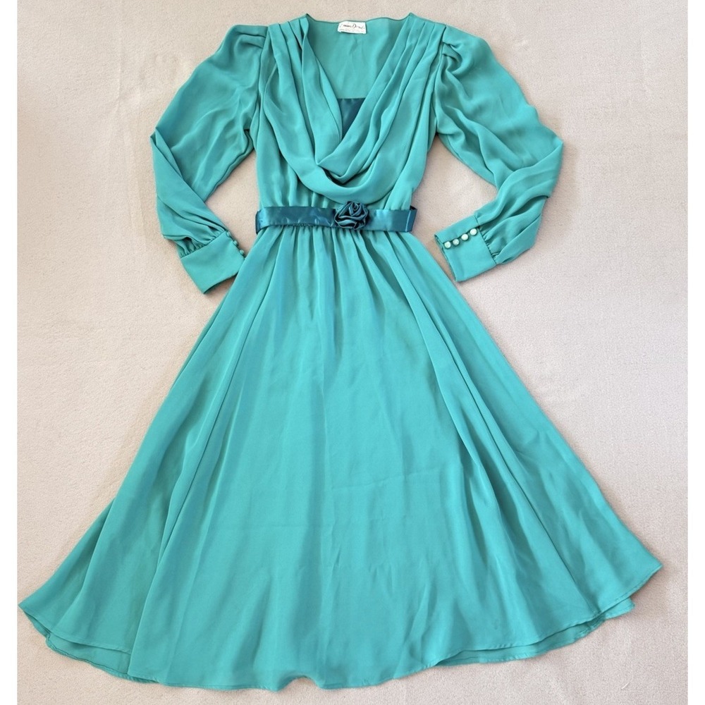 Vintage Emma Domb California Teal Chiffon Romantic Whimsigoth Party Dress Small - Picture 6 of 15